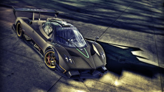 Black race car parked street - black free wallpaper for desktop