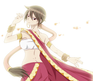 Woman red yellow dress arms - official free wallpaper