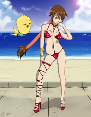 Cartoon bikini beach bird woman - free bikini wallpaper