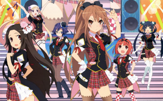 Anime girls stage crowd performance - a group of anime girls free wallpaper