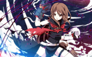 Girl red dress sword demon - background free wallpaper