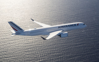 Airfrance airplane over ocean landinggear - over the ocean water free wallpaper