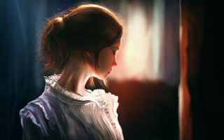 Woman white blouse window sun - a painting of a woman free wallpaper