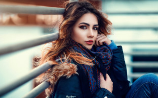Woman sitting rail scarf fashion - a rail free wallpaper