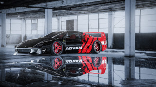 Black car red stripes garage - a black car free wallpaper