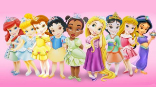 Princesses group pink background image - promotional image free wallpaper