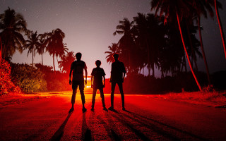 Night road palm trees fireworks - night free wallpaper