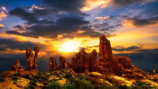 Sunset rocky landscape trees clouds - david martin free wallpaper