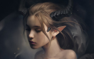 Horned elf woman detailed painting - horn and horns free wallpaper