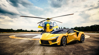 Yellow sports car helicopter cloudy - a helicopter free wallpaper