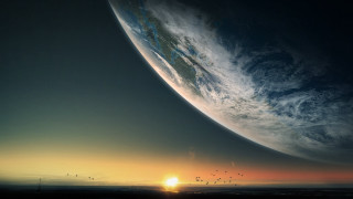 Large planet sunset birds horizon - a. hardy free wallpaper