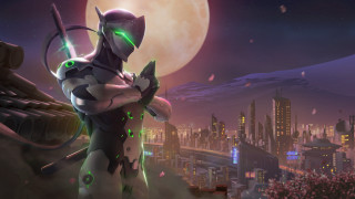 Futuristic man city night green - a futuristic man free wallpaper
