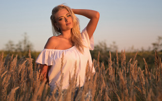 Woman field blonde shoulders sunset - private press free wallpaper for desktop