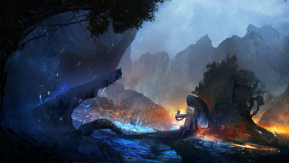 Cave fire man forest night - a fire free wallpaper