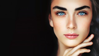Woman blueeyes blackbackground photorealistic makeup - constance gordoncumming free wallpaper