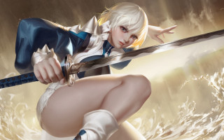 Woman sword water wave beach - stanley artgerm lau free wallpaper
