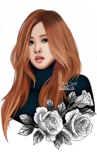 Woman long hair roses chest - digital art free wallpaper