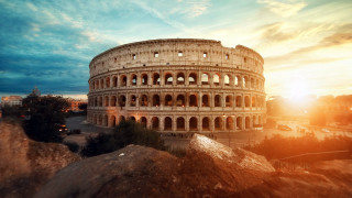 Romanesque cityscape sunset matte beach - massive free wallpaper