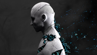 White man blue flower black - biomechanical free wallpaper