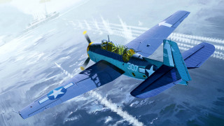 Blue white airplane ocean sky - douglas shuler free wallpaper