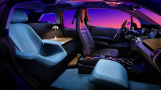 Car blue interior wooden table - synthwave style free wallpaper