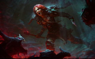 Woman sword demons dark forest - chris rahn free wallpaper