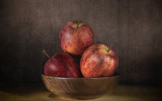 Three apples bowl table brown - bob ringwood free wallpaper
