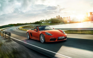 Red sports car road water 2 - near free wallpaper for desktop