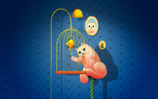 Cat toy cage blue wall - a cat free wallpaper