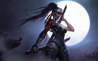 Woman helmet sword fullmoon overwatch - a full moon behind her free wallpaper