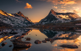Mountain lake autumn sunset rocks - sunset free wallpaper