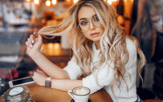 Woman glasses coffee sitting blonde - glass free wallpaper