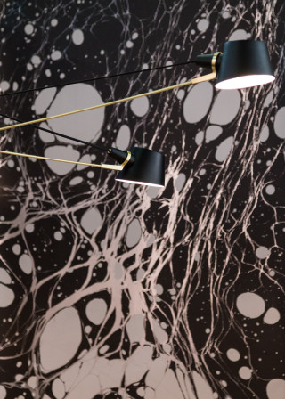 Black white wall three lamps - modern european ink painting free wallpaper