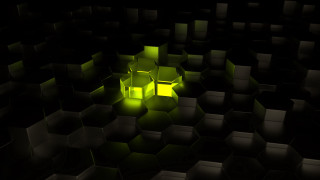 Green cube surrounded by black - volumetric free wallpaper