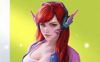 Redhair headphones whitegreen yellow bg - headphone free wallpaper