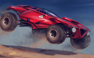 Red monster truck flying vehicle - star citizen halo free wallpaper