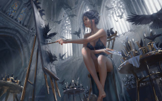 Woman bathing suit painting bird - bathing free wallpaper