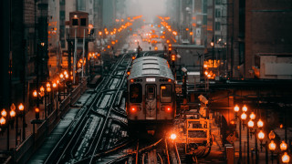 Train cityscape neon ember autumn - a tall building free wallpaper