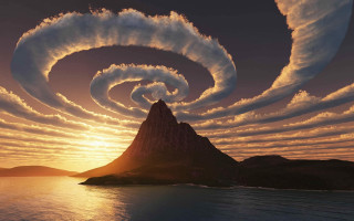 Sunset mountain clouds water horizon - over a mountain free wallpaper