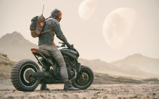 Desert mountain motorcycle cyberpunk retrofuturism - filip hodas free wallpaper