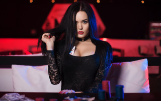 Woman longhair blackdress choker portrait - elina karimova free wallpaper