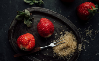 Strawberries fork sprinkles minimalist food - claire dalby free wallpaper for desktop