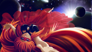 Woman red dress goggles floating - a red flower free wallpaper
