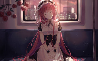 Girl long hair train city - a city in the background free wallpaper