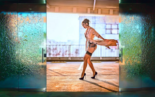Woman skirt heels building glass - cyberpunk art free wallpaper