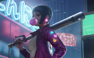 Purple outfit woman baseball bat - chen hong free wallpaper