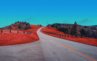 Road field fence mountains sky - the side of it free wallpaper