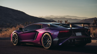 Purple sports car desert mountains - rim free wallpaper