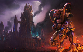 Futuristic robot clocktower fullmoon glowing - a futuristic robot free wallpaper