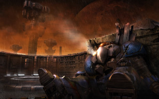 Futuristic robot dark room red 2 - a futuristic looking robot free wallpaper